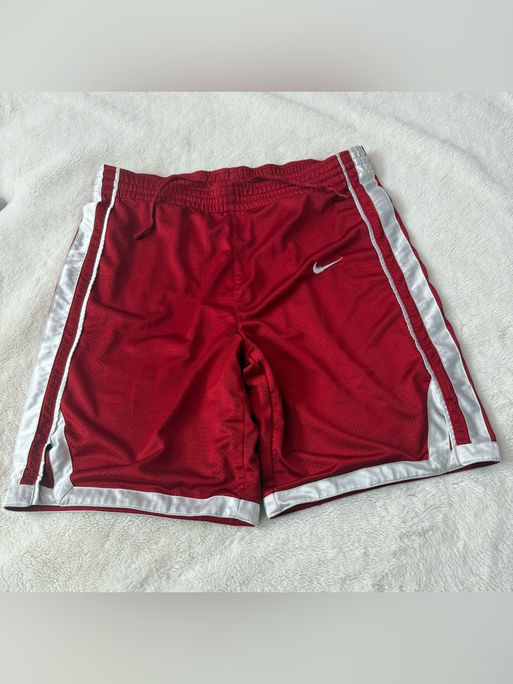 Nike Men’s Red Basketball Shorts with White Trim, Size M